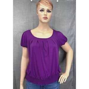 AB Studio Women's Plus SIze 1X Blouse Top Purple Pleated Elastic Waist